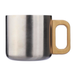 Taza doble pared de acero inox reciclado con asa de bambú 400ml color plateado primera vista