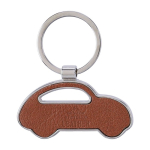 Llavero metálico de forma de coche con incrustación de cuero sintético color marrón segunda vista