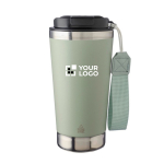 Vaso térmico de acero inoxidable con correa a juego y tapa negra 500ml color verde pastel vista de impresión