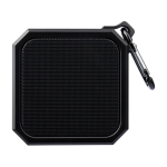 Pequeño altavoz cuadrado personalizable con mosquetón para transporte color negro primera vista