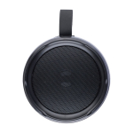 Altavoz negro con múltiples modos de iluminación ideal para exteriores