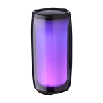 Altavoz negro con múltiples modos de iluminación ideal para exteriores segunda vista