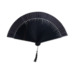 Abanico de madera de bambú con colgante de borla a juego color negro primera vista