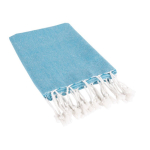 Pareo de algodón y poliéster monocolor con flecos blancos 170 g/m2 color azul claro tercera vista