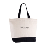 Bolsa de algodón reciclado con asa y base de colores 320 g/m2 color negro cuarta vista