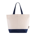 Bolsa de algodón reciclado con asa y base de colores 320 g/m2 color azul primera vista