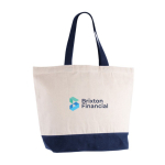 Bolsa de algodón reciclado con asa y base de colores 320 g/m2 color azul cuarta vista