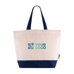 Bolsa de algodón reciclado con asa y base de colores 320 g/m2 color azul vista principal