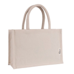 Bolsa pequeña de algodón reciclado para personalizar con asa corta color natural segunda vista