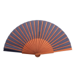 Abanico personalizable de madera oscura y tela de poliéster color azul segunda vista