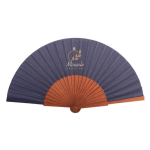 Abanico personalizable de madera oscura y tela de poliéster color azul tercera vista