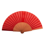 Abanico personalizable de madera oscura y tela de poliéster color rojo
