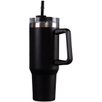 Botella de acero inox reciclado con pajita y asa de transporte 1.18 L color negro segunda vista