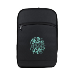 Mochila de PU con cremallera para extenderla y bolsillo exterior color negro vista detalle