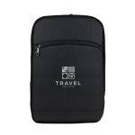 Mochila de PU con cremallera para extenderla y bolsillo exterior color negro vista detalle 2