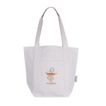 Bolsa de algodón reciclado con bolsillo exterior en un lado color natural cuarta vista