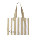 Bolsa grande de algodón reciclado con diseño de rayas verticales color beige tercera vista