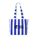Bolsa para la playa de algodón reciclado con diseño a rayas color azul real vista principal