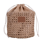 Neceser de papel de rafia en forma de saco con cierre de cordones color marrón primera vista