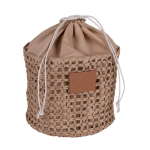 Neceser de papel de rafia en forma de saco con cierre de cordones color marrón segunda vista