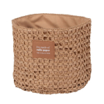 Neceser de papel de rafia en forma de saco con cierre de cordones color marrón tercera vista