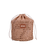 Neceser de papel de rafia en forma de saco con cierre de cordones color marrón vista principal