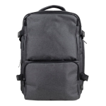 Mochila de poliéster RPET con múltiples compartimientos y un zapatero color gris primera vista