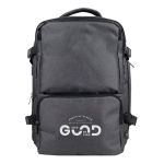 Mochila de poliéster RPET con múltiples compartimientos y un zapatero color gris vista detalle