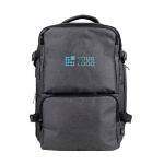 Mochila de poliéster RPET con múltiples compartimientos y un zapatero color gris vista principal