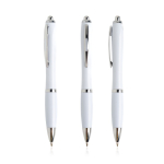 Bolígrafo de plástico de los océanos detalles cromados tinta azul color blanco