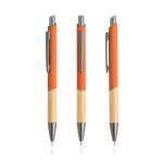 Bolígrafo de aluminio reciclado con empuñadura de bambú tinta azul color naranja