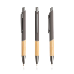 Bolígrafo de aluminio reciclado con empuñadura de bambú tinta azul color gris oscuro