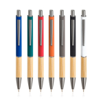 Bolígrafo de aluminio reciclado con empuñadura de bambú tinta azul vista 1