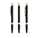 Bolígrafo de aluminio reciclado con detalles de bambú tinta azul color negro vista 11