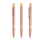 Bolígrafo de aluminio reciclado con detalles de bambú tinta azul color oro rosa