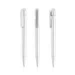 Bolígrafo de plástico reciclado con clip ancho y tinta azul color plateado