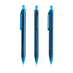 Bolígrafo triangular de plástico con detalles transparentes tinta azul color azul petróleo