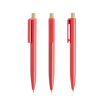 Bolígrafo de plástico reciclado con botón de bambú tinta azul color rojo