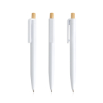 Bolígrafo de plástico reciclado con botón de bambú tinta azul color blanco