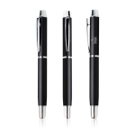 Roller elegante de aluminio con detalles plateados tinta azul color negro vista con logo impreso