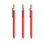 Bolígrafo con plástico de los océanos y pulsador de bambú tinta negra color rojo