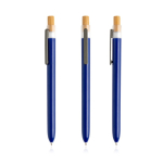 Bolígrafo con plástico de los océanos y pulsador de bambú tinta negra color azul marino