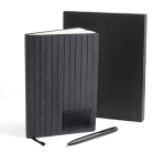 Cuaderno de cuero sintético y bolígrafo metálico A5 hojas lisas