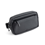 Riñonera de cuero sintético impermeable con dos compartimentos color negro vista 1