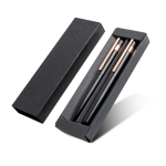 Juego de bolígrafo y roller con detalles en oro rosa tinta negra color negro vista 2