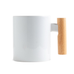 Taza de cerámica ideal para sublimación con mango de madera 325ml color blanco