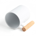 Taza de cerámica ideal para sublimación con mango de madera 325ml vista 1