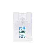 Spray de limpieza de manos con alcohol en forma rectangular color transparente vista de impresión