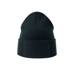 Gorro de poliéster reciclado de doble capa y parche personalizado color azul marino vista 1