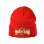 Gorro de poliéster reciclado de doble capa y parche personalizado vista con logo impreso